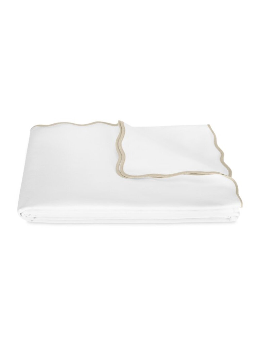 Matouk Lanai Scalloped Coverlet Cotton White/Tan KING